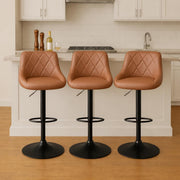 3Pcs Bar Stools Faux Leather, Black Grey Silver Red White Kitchen Breakfast Bar