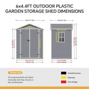 Large Plastic Shed 8x8 6x8 5x4FT Outdoor Garden Tools Storage House with 2 Doors