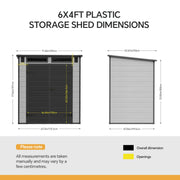 6'x4' 6'x6' Plastic Garden Storage Shed Outdoor Tool Storage House With Floor
