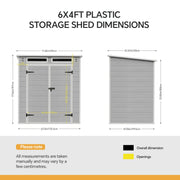 6'x4' 6'x6' Plastic Garden Storage Shed Outdoor Tool Storage House With Floor
