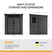 6'x4' 6'x6' Plastic Garden Storage Shed Outdoor Tool Storage House With Floor