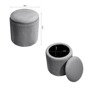 Grey Ottoman Seat Toy Storage Box Velvet Footstool Pleated Detail Bench Pouffe