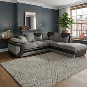 Corner Sofa Dino Jumbo Cord Suite 3 Seater 2 Seater Couch & Footstool Grey/Black