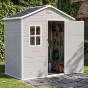 Grey Wood Grain Plastic Garden Shed 6x8 6x6 5x3 Outdoor Tool Bike Storage House
