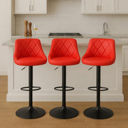3Pcs Adjustable Bar Stools Faux Leather Quilted Diamond Pattern with Footrest