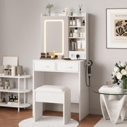 Dressing Table with LED Lights Mirror 2 Drawers Vanity Makeup Desk with Stool