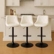 3Pcs Adjustable Bar Stools Faux Leather Quilted Diamond Pattern with Footrest
