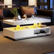 Led Coffee Table With 2 Drawer Storage, High Gloss Coffee Table For Living Room