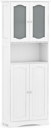 Tall Kitchen Pantry Cabinet White Storage Cupboard Glass Doors Shelves 164cm