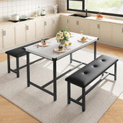 Kitchen Dining Table Set 3 Piece with 2 Upholstered Benches Space Saving Design