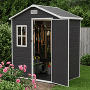 8x6 6x6 5x3 Plastic Garden Shed with Floor Window Lockable Door Wood Grain Grey