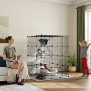 Large Cat Cage, Indoor Cat Enclosure, Four-Tier Cat Playpen with Hammock, Ramps