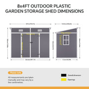 Large Plastic Shed 8x8 6x8 5x4FT Outdoor Garden Tools Storage House with 2 Doors