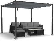 3x3m Metal Pergola with Retractable Roof & Sun Shade Canopy, Beige Patio Gazebo