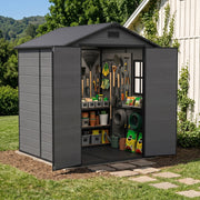Grey Wood Grain Plastic Garden Shed 6x8 6x6 5x3 Outdoor Tool Bike Storage House