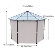 XL Hardtop Gazebo Garden Pavilion Metal Frame Polycarbonate Roof with Curtains