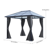 XL Hardtop Gazebo Garden Pavilion Metal Frame Polycarbonate Roof with Curtains