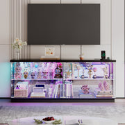 LED TV Unit Cabinet RGB Lights Glass Doors USB-C Power Sockets Modern Stand