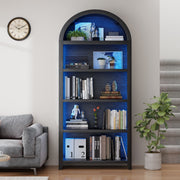 Arched Display Cabinet with LED Lights, 5-Tier Bookcase with Human Body Sensor