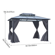 XL Hardtop Gazebo Garden Pavilion Metal Frame Polycarbonate Roof with Curtains