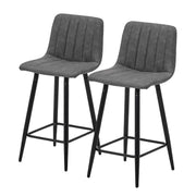 2 x Brown Grey Stripe Faux Leather PU Sauqre Bar Stools Pub Chair Padded Seats