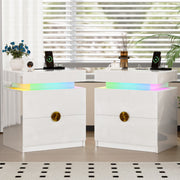 LED Bedside Table with Hidden Drawer , Smart End Table with Charging Station
