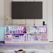 LED TV Unit Cabinet RGB Lights Glass Doors USB-C Power Sockets Modern Stand