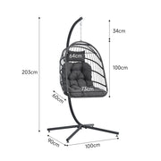 Garden Folding Cocoon Egg Swing Chair Rattan Hanging Basket Hammock with Cushion