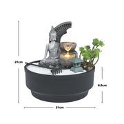 Buddha Fountain Zen Statue Water Feature Indoor Garden Ornament LED Lights Decor